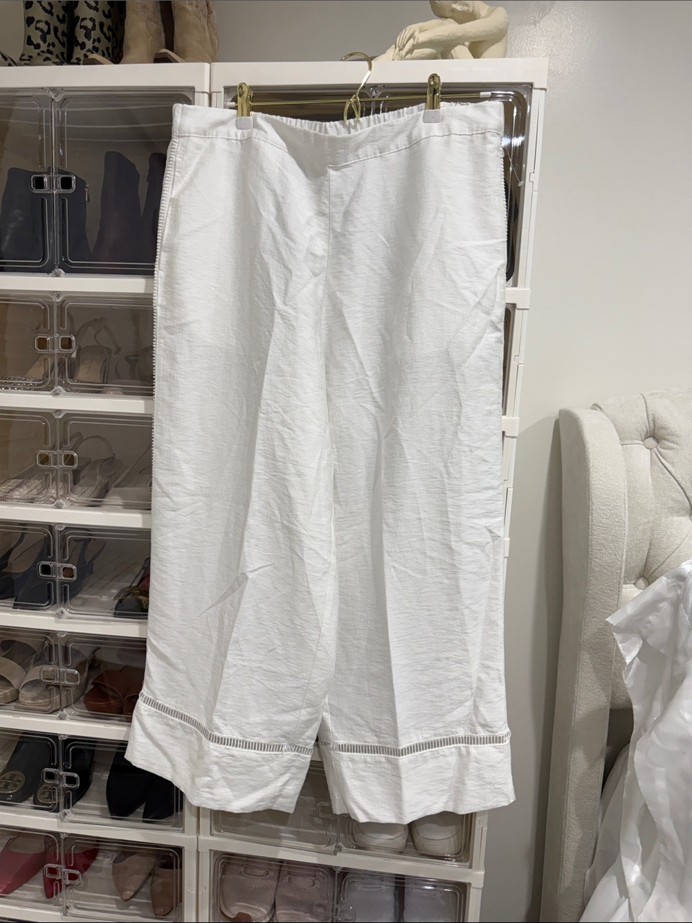 a new day White Wide-Leg Cropped Trousers with Hem Trim